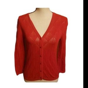 CAbi red hot pink diamond knit button up cardigan XS